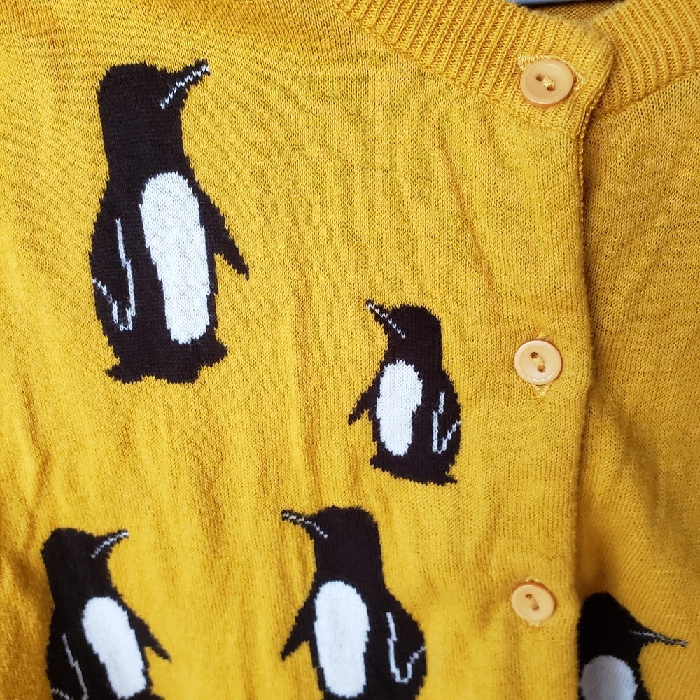 Mustard Yellow Penguin Print Cardigan Sweater - Picture 3 of 7